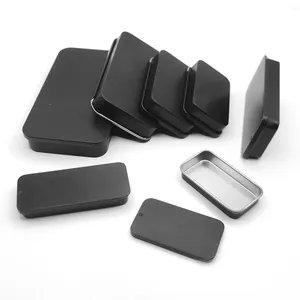Boîte en fer blanc rectangulaire noire mate personnalisable avec couvercle, récipient carré en métal, pot à tiroir coulissant, emballage cadeau pour pain lait, vente en gros - Product Image 1