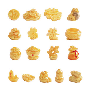 Miniature Golden Fortune Ornaments Set Resin Chinese New Year Feng Shui Decor For Living Room Desktop <b>Car</b> Decoration - Product Image 1