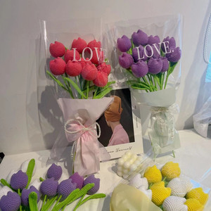ดอกทิวลิปถักไหมพรมทำมือแบบใหม่ ขายส่ง หลายสี ดอกไม้โครเชต์ - Product Image 1