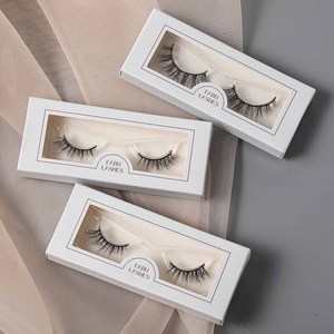 Cajas de embalaje personalizadas de color beige y marrón, 8mm, cortas, pequeñas, 3D, visón natural, medias pestañas, esquina de ojo de gato tenue, medias pestañas - Product Image 1