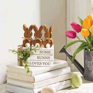 Decoración de Escritorio de Conejo de Madera, Adorno de Pascua, Decoración Festiva para Interiores con Letrero 'Some Bunny Loves You' - Product Image 3