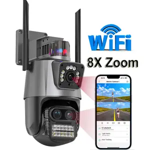Qearim 3 lentilles alarme intelligente WIFI balle et liaison dôme 8X Zoom IP PTZ caméra 12V icsee FHD projecteur caméra wifi extérieure