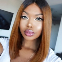 Perruques Lace Front 13x4 Transparentes Cheveux Indiens Remy Lisses Bob 1B/30 Marron Densité 200% Entièrement Tissées à la Main