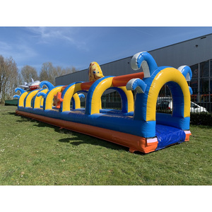 Toboggan aquatique <span class=keywords><strong>gonflable</strong></span> Jungle Safari de 18 m de long, grande piste aquatique avec toboggan et décor animalier - Product Image 4