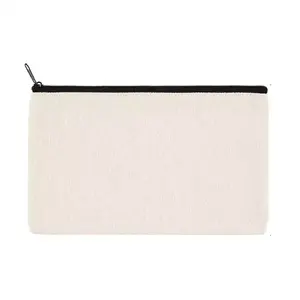Custom Printed Logo Blank Cotton Canvas Linen Makeup Bag Eco-friendly Organic Hand Made Plain Fabric Cosmetic Zipper Clutch Bag
