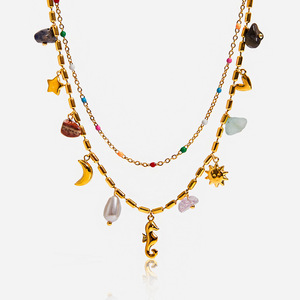 Collier pendentif chic en forme de cœur et de croix en acier inoxydable plaqué or 18 carats avec perles et diamants blancs, idéal pour un usage quotidien - Product Image 1