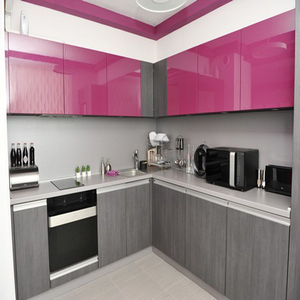Economy Custom Free Coating Full Pvc Mdf laccate Pink Modern Cabinet Kitchen con isola - Product Image 6
