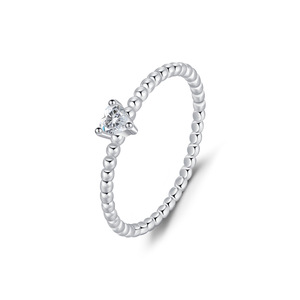 S925 <b>Silver</b> Women's Triangle Cut Diamond Engagement <b>Ring</b> Ball Bead Band Minimalist Prong Setting - Product Image 1