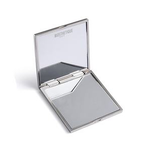 Dual Sided Square Shape Silver Plated Debossed Custom Logo <b>Compact</b> Pocket <b>Mirrors</b> - Product Image 1
