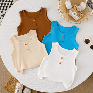 Canotte per bambini in tinta unita, senza maniche, intimo estivo per bambini e bambine - Product Image 1