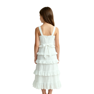 A&J Wholesale Manufacturer <b>Sister</b> Matching Tiered Ruffle Mini Dress Strapless Bow Waist Empire Cottagecore White Girls Summer - Product Image 2