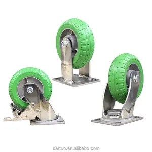 גלגל אוניברסלי 8 אינץ' נירוסטה כבד ירוק אלומיניום ליבת גומי 3 גלגלים גלגלי הזזה