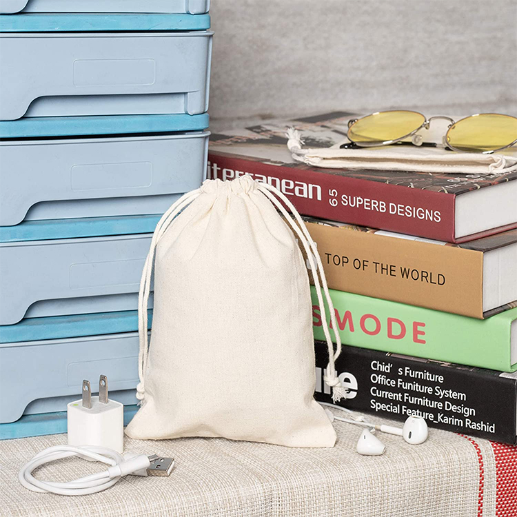High quality small custom logo organic cotton drawstring cord bag