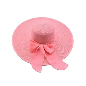 Hot sale wholesale straw summer hats ladies women beach hat with ribbon