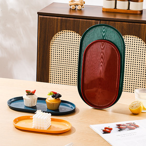 Creative wood-grain oval <b>plate</b>, a light luxury tableware <b>plate</b> for dishes, desserts, pastries, grilled skewers, fried skewers, - Product Image 2