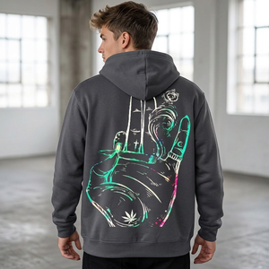 Sweat-shirt à capuche gris foncé pour homme, motif imprimé à la main coloré, logo numérique sur le devant, poche, en polaire décontracté, idéal pour l'automne - Product Image 1