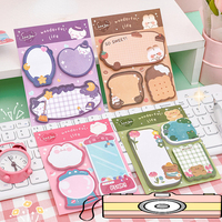 Combinación de Papelería de Dibujos Animados Notas Adhesivas Kawaii Bloc de Notas y Suministros Escolares