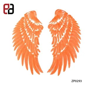 Shinning Orange Color DIY Big Wings Sequin Stripes 1 Pair Wings Patch