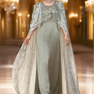 Ramadan Elegant Beaded Muslim Dress Islamic Dubai <b>Kaftan</b> Eid Luxury Abaya with Cape - Product Image 1