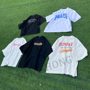 Diseño acanalado cuello estampado camiseta varios Logo algodón camiseta unisex - Product Image 4