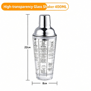 Shaker à cocktails en verre haute transparence 400ML 600ML avec graduations et guide de recettes, accessoire de bar classique - Product Image 2