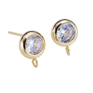 Unfadeable 18k gold plated simple style copper zircon charms s925 silver needle 4/6/7mm earring stud accessories