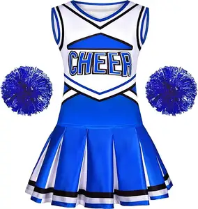 Cheerleader Costume for Girls Cheerleading Outfit with Pom Poms Halloween Party Dress Up