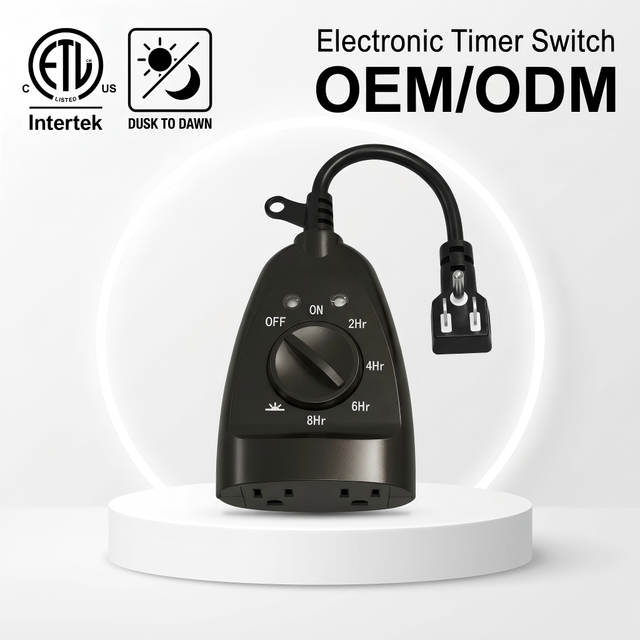 Linsheng Supermarket Supply Waterproof SJTW 15A Dual Grounded Outlet Photocell Outdoor Timer Plug