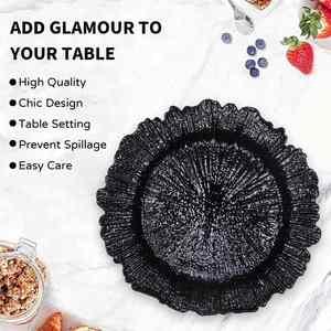 Bulk 13" <b>Black</b> Gold Reef Charger <b>Plates</b> Plastic Decorative Underplates for Halloween Party & Luxury Wedding Table Setting - Product Image 2
