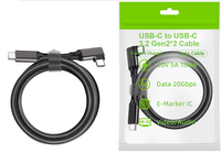 Cable de Datos USB 3.1 Gen2*2 Tipo-C de Ángulo Recto con Conectores Duales Tipo-C para Proyección de Video 4K, Hecho en China