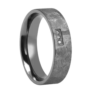 Hot selling 6mm man ring with 3pcs cz stones Mixed Brushed Men Tantalum Ring Grey Tantalum Mens Wedding Bands