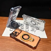 Coque de téléphone magnétique transparente électroplaquée tendance pour iPhone 17 16 15 14 13 12 Pro Max Plus avec support anneau métallique antichoc