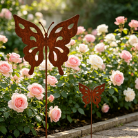 Lot de 2 silhouettes de papillons en fer rouillé, décorations de jardin en métal, art de jardin, décoration extérieure