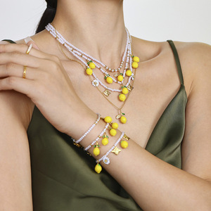 Verano pequeño fresco resina limón Margarita encanto joyería hecha a mano cuentas Shell cuentas fruta colgante collar para mujer - Product Image 2