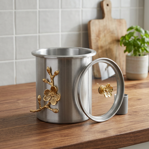 Round Stainless steel Food Container With <b>Lid</b> Oriental Engraved Floral Design 1-3L Storage <b>Bin</b> - Product Image 5