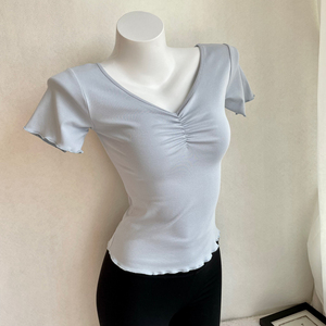 <span class=keywords><strong>Brandy</strong></span> BM, nueva <span class=keywords><strong>ropa</strong></span> de entrenamiento de baile para adultos de verano para mujeres, camiseta de manga corta con cuello en V para Yoga, <span class=keywords><strong>ropa</strong></span> de baile de punto adelgazante - Product Image 3