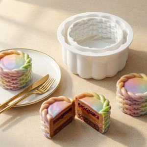 Food Grade Silicone <b>Cake</b> <b>Mold</b> 4 Inch Circle Baking Pan Woven Basket Shape Oven Safe Customizable for Home Baking - Product Image 2