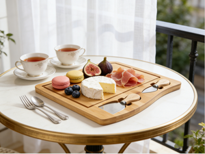 Tabla de Quesos de Bambú Natural, Tabla de Charcutería con 2 Cuchillos, Bandeja para Servir, Tabla de Cortar para Cocina, Fiestas, Bodas, Regalo - Product Image 2