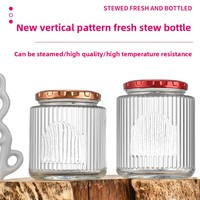Pot en verre côtelé résistant à la chaleur, récipient de stockage alimentaire de qualité alimentaire avec couvercle métallique hermétique pour nid d'oiseau, soupe de poisson, dessert