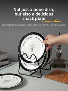 Assiette ronde en porcelaine fine style Hepburn, motif végétal noir et blanc, haut de gamme, pour <span class=keywords><strong>table</strong></span> à manger domestique, assiette à collation - Product Image 4