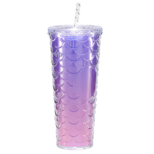 Tazza da Caffè in Plastica Riutilizzabile da 24oz con Doppia Parete, Gradiente Glitterato Trasparente, Personalizzabile, con Cannuccia e Coperchio - Product Image 5
