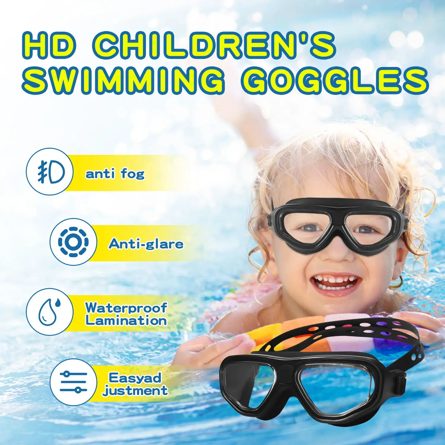 Aangepaste Grote Frame Zwembril Siliconen Waterdichte Anti Fog Kinderen Zwembril
