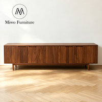 Meuble TV en bois de noyer, style mid-century modern, 4 portes, meuble de rangement pour télévision, console multimédia en bois massif pour salon