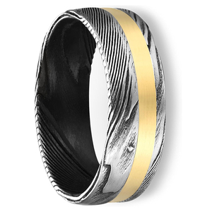 Mode 8Mm Zwart Goud <span class=keywords><strong>Damascus</strong></span> Stalen Ringen Voor Mannen Trouwring Geborsteld Afwerking Pip Cut Comfort Fit Verlovingsfeestringen - Product Image 1