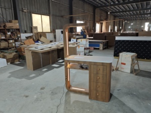Bàn móng tay màu gỗ hiện đại với đèn LED đá trắng sáng đèn làm móng tay thiết kế thời trang 8 năm bảo hành - Product Image 3