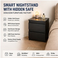 Mesa de Noche de Madera con Cajón Secreto con Caja Fuerte, Puerto de Carga USB y Almacenamiento de Doble Cajón para Dormitorio u Hotel