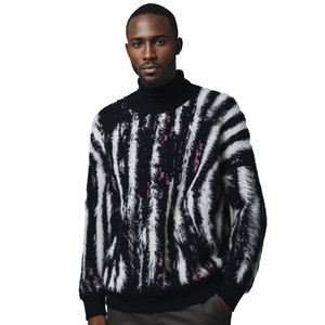 Pull en mohair à col roulé pour homme, motif <span class=keywords><strong>zèbre</strong></span>, tricoté duveteux, pull ample et chaud pour l'hiver, tricot épais à manches longues - Product Image 2