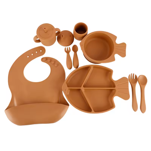 ชุดจานชามปลาซิลิโคนเกรดอาหารและดูดแรงสูงสำหรับทารกแก้วดื่มอาหารชุดภาชนะสำหรับรับประทานอาหารและอาหารเย็นที่ผ่านการรับรอง - Product Image 3