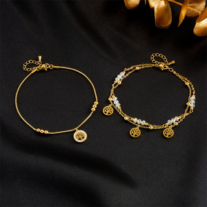 Daily Dainty Tree Of Life Anklet Gold Stainless Steel Slim Snake Chain Round Ball Bead Ankle Chain Women Casual Anklet - Product Image 2