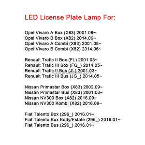 Excellente qualité 12V Performance voiture accessoires LED plaque d'immatriculation numéro lampe pour <span class=keywords><strong>Opel</strong></span> <span class=keywords><strong>Vivaro</strong></span> A/B Renault Trafic II/III - Product Image 2